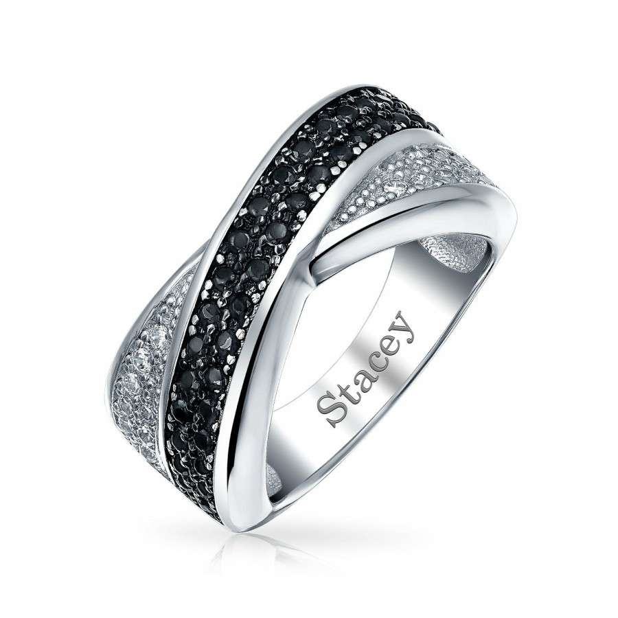 Shop Women Bling Jewelry Unique Rings | Two Tone Black White Cz Criss-Cross X Band Ring .925 Sterling Silver