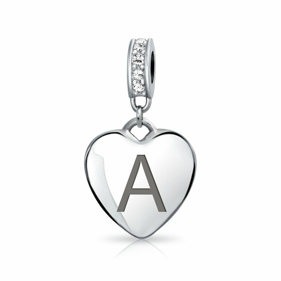 Shop Women Bling Jewelry Birthstone Beads | Heart Dangle Bead Charm Crystal Month April Sterling Harm