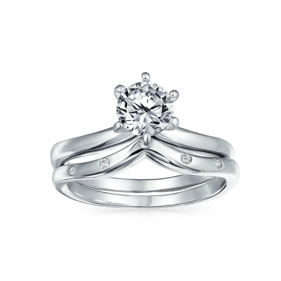 Shop Women Bling Jewelry Wedding Rings Sets | 1Ct Solitaire Aaa Cz Etoile Engagement Ring Set .925 Sterling Silver