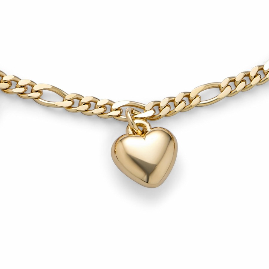 Shop Women Bling Jewelry Delicate Bracelets | Heart Charms Anklet Figaro Chain Gold Plated Brass