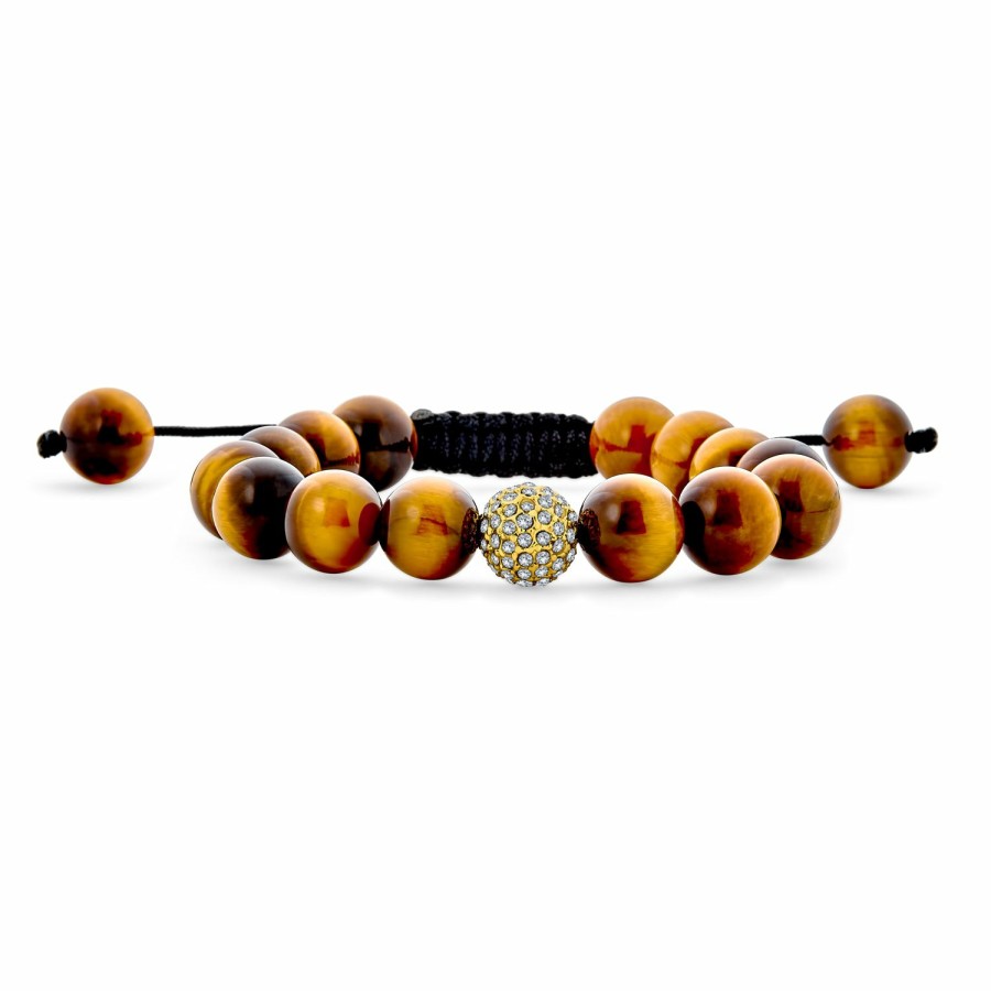 Shop Women Bling Jewelry Wrap Stretch Bracelets | Black Onyx Bead Genuine Tiger Eye Brown Leather Multi Strand Bracelet