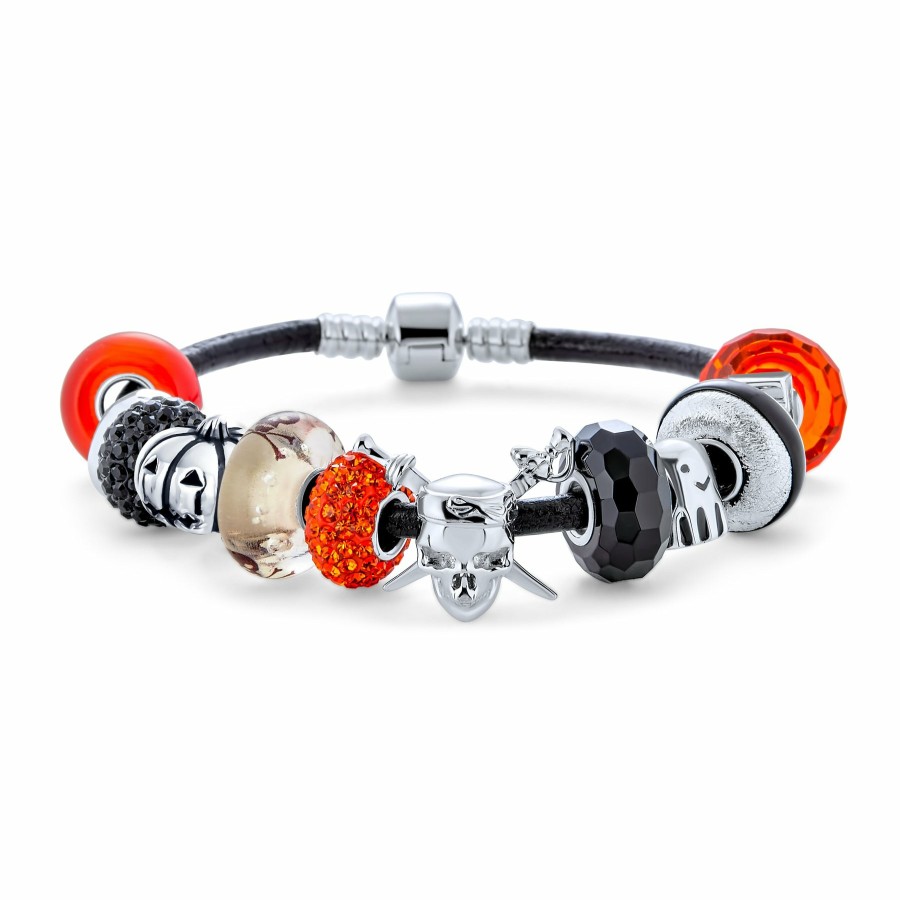 Shop Women Bling Jewelry Charm Bracelets | Halloween Skull Ghost Pumpkin Charm Bracelet Sterling Silver