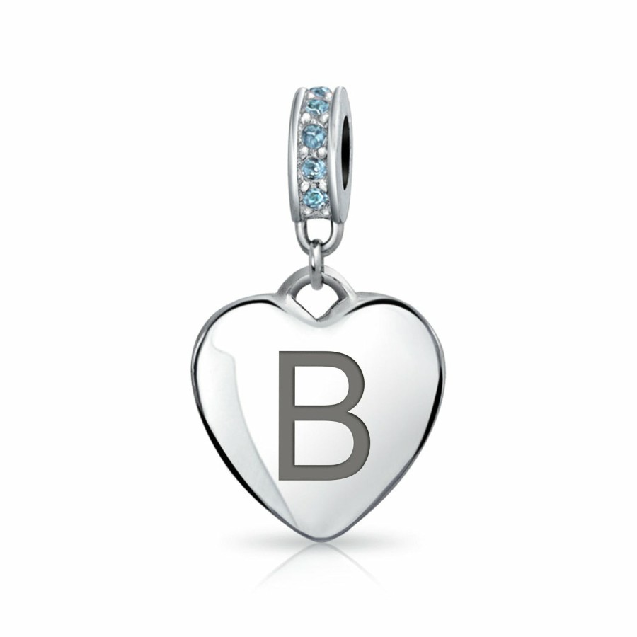 Shop Women Bling Jewelry Dangle Beads | Heart Dangle Bead Charm Crystal Blue December .925 Sterling Silver