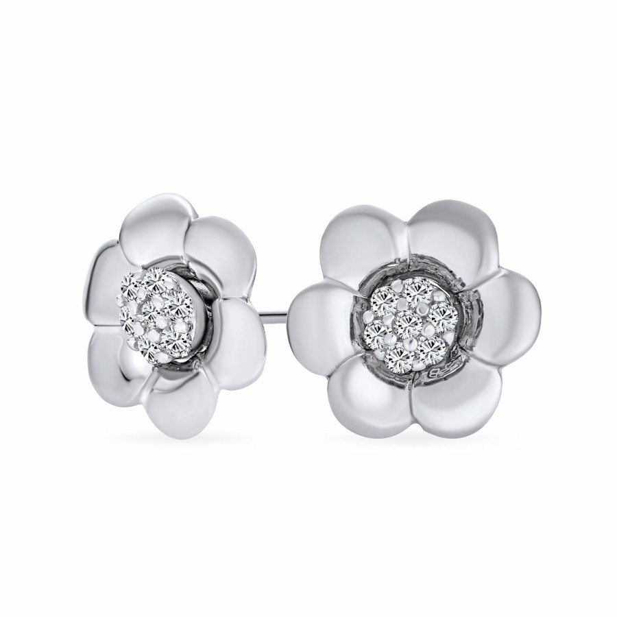 Shop Women Bling Jewelry | 2 In 1 Dainty Cz Stud Center Petal Flower Jacket Stud Earrings