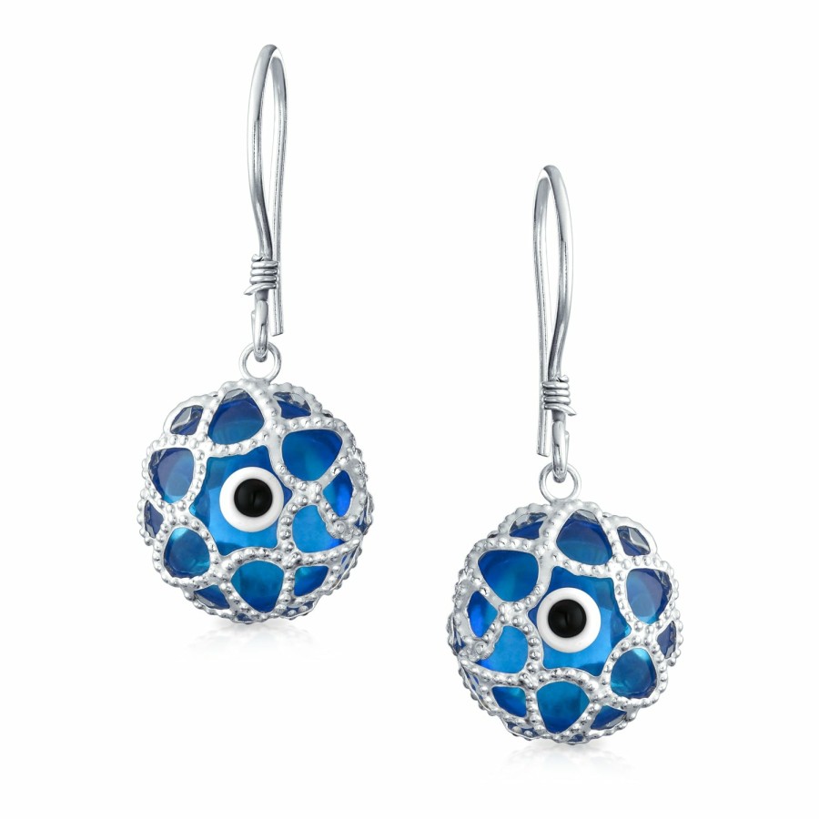 Shop Women Bling Jewelry Dangle Drop Earrings | Blue Evil Eye Spiritual Drop Earrings Murano Glass Sterling Silver