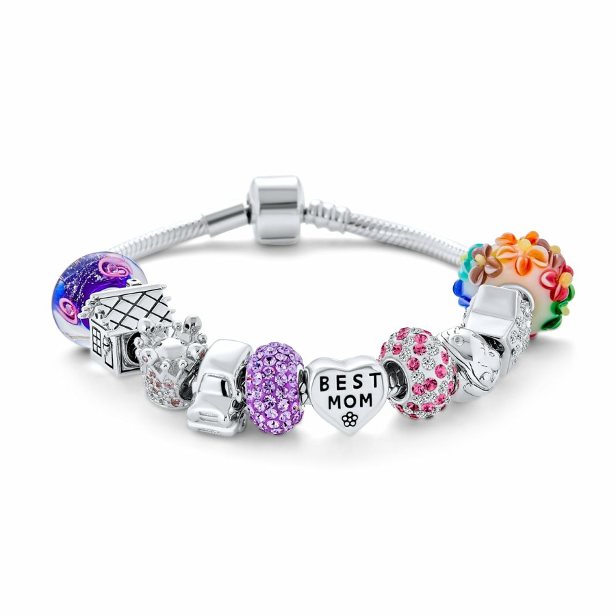 Shop Women Bling Jewelry Charm Bracelets | Wife Best Mom Mother Colorful Family Beads Starter Charms Bracelet