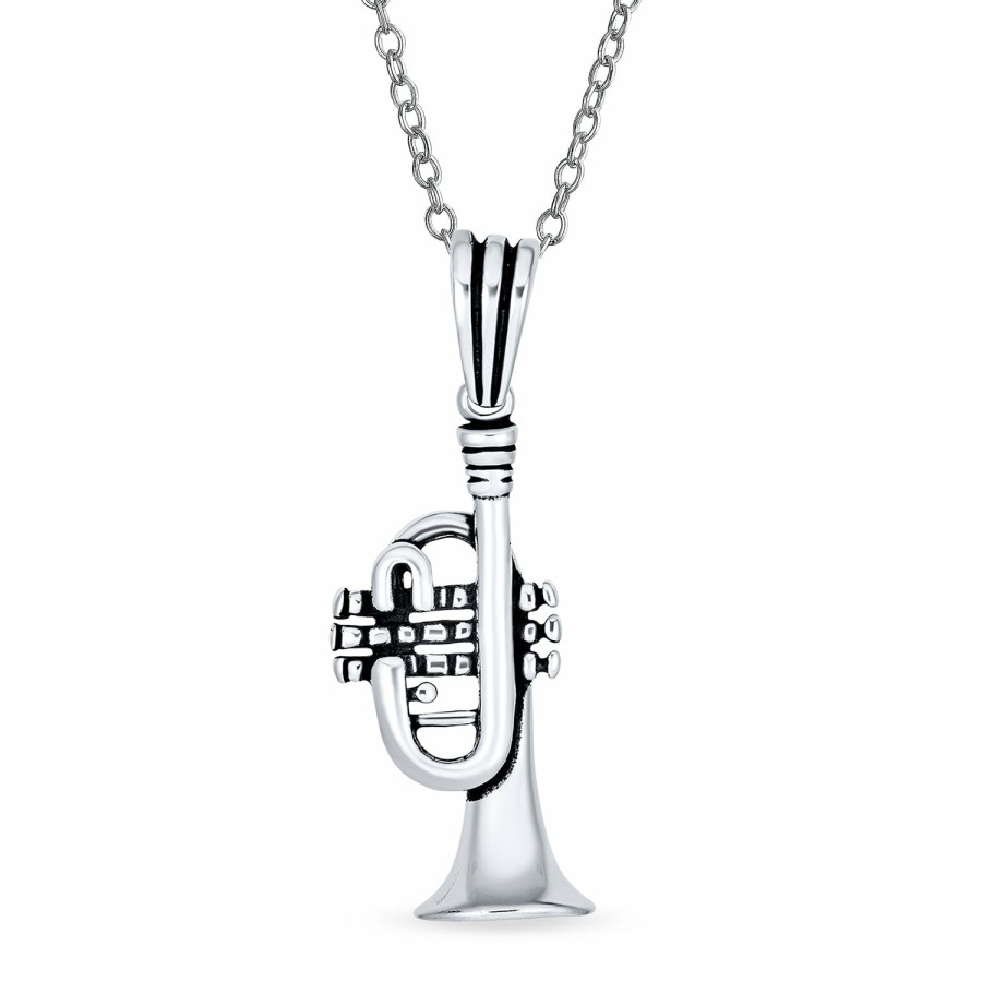 Shop Women Bling Jewelry Pendant Necklaces | Musician Jazz Lover Trumpet Instrument Pendant Necklace .925 Silver