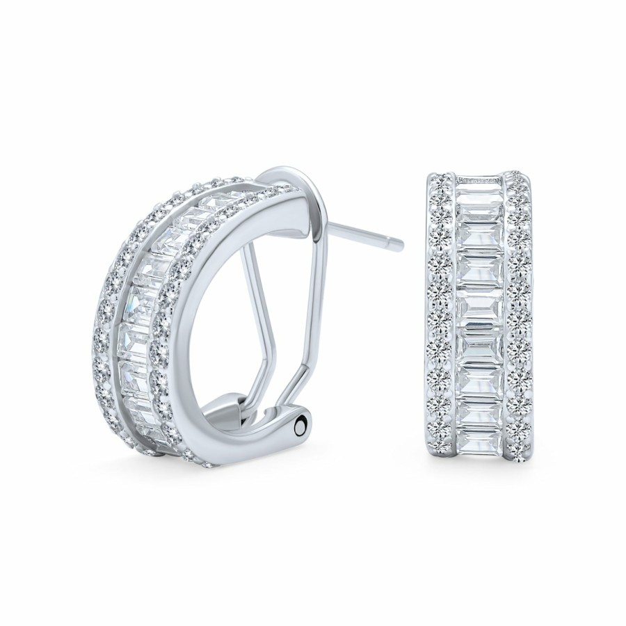 Shop Women Bling Jewelry Hoops Huggies Earrings | Wedding Bride Cz Hoop Stud Earring Omega Back Earrings Sterling Silver