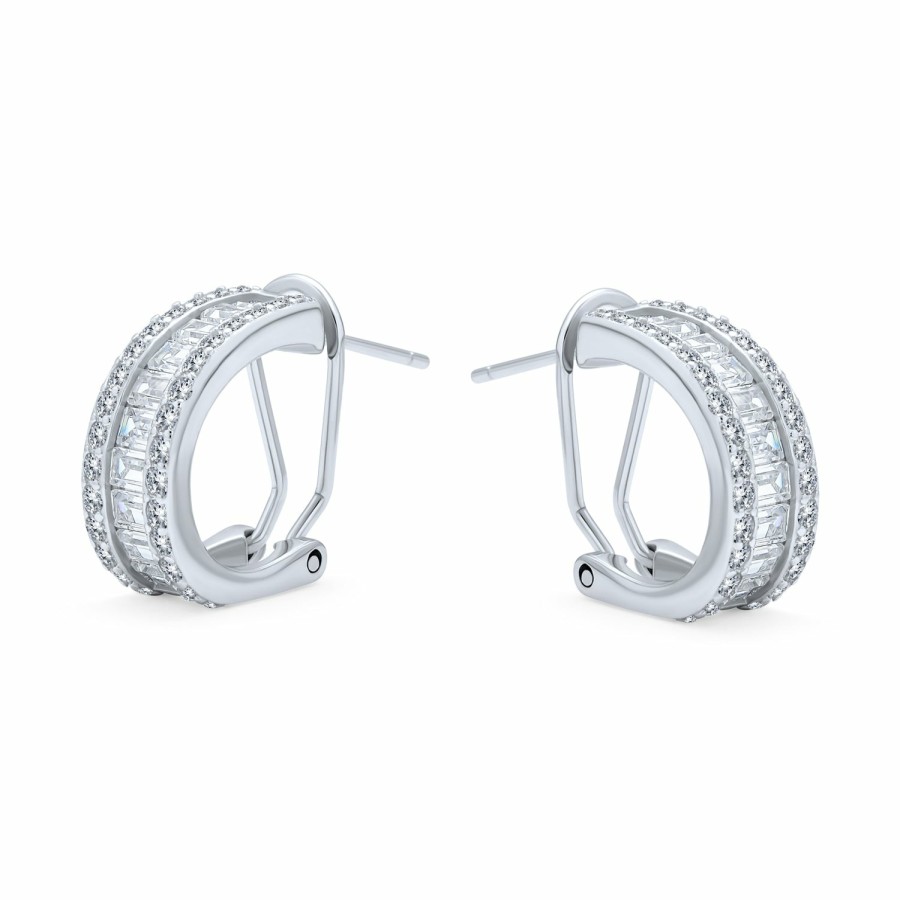 Shop Women Bling Jewelry Hoops Huggies Earrings | Wedding Bride Cz Hoop Stud Earring Omega Back Earrings Sterling Silver