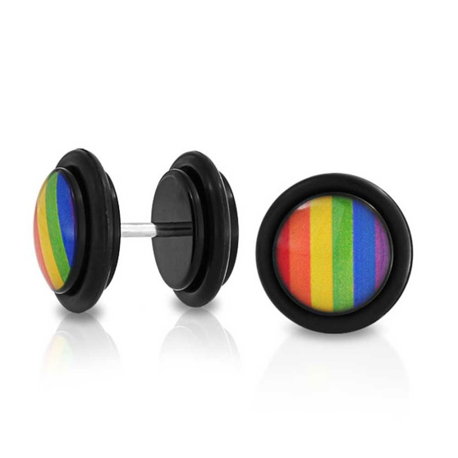 Shop Men Bling Jewelry Mens Earrings | Lgbt Rainbow Gay Pride Faux Plugs Earring For Unisex Stainless Steel