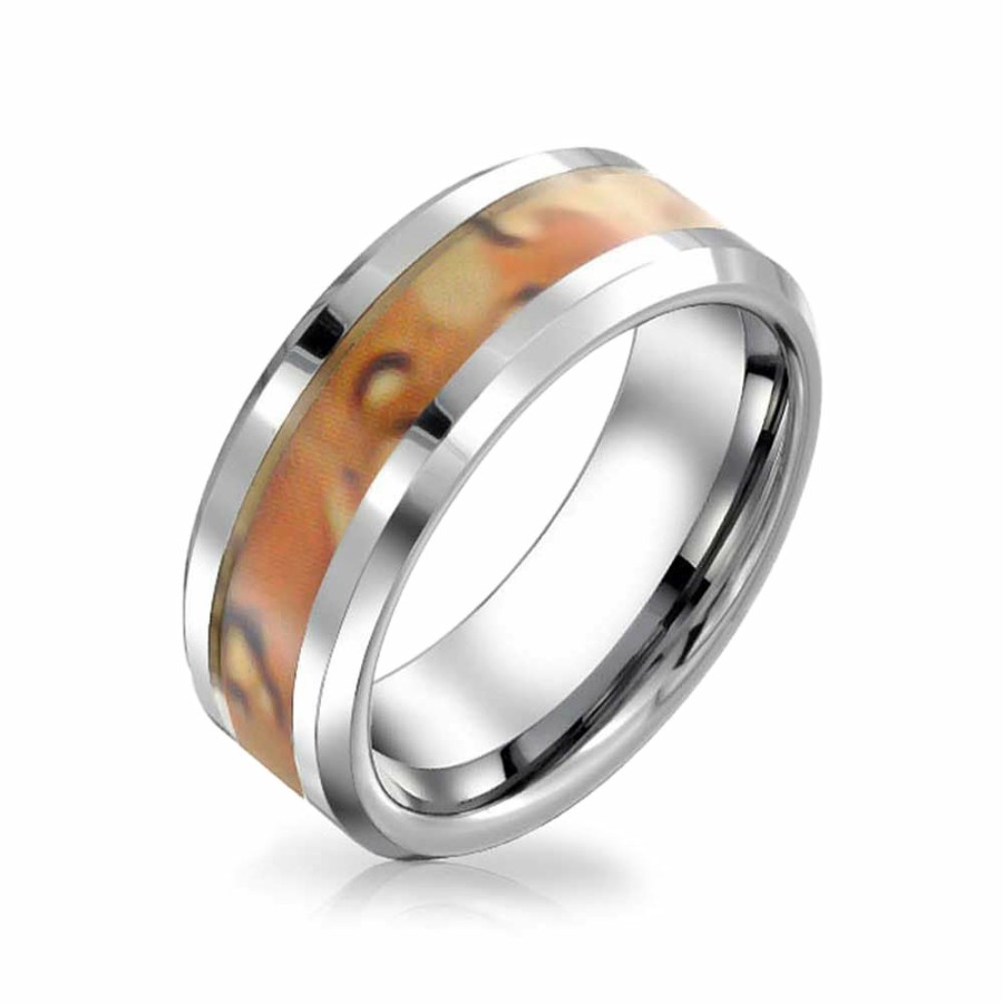 Shop Women Bling Jewelry Wedding Bands | Army Military Camouflage Inlay Wedding Band Titanium Ring For Men 8Mm Silver