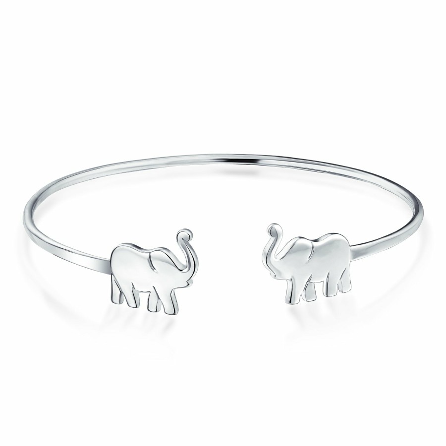 Shop Women Bling Jewelry Cuff Bangle Bracelets | Delicate Lucky Elephant Bangle Cuff Bracelet High .925 Sterling Silver