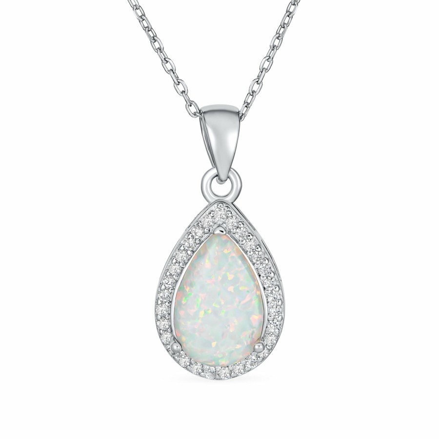 Shop Women Bling Jewelry Pendant Necklaces | Large Halo Solitaire Teardrop Oval Opal Pendant Necklace