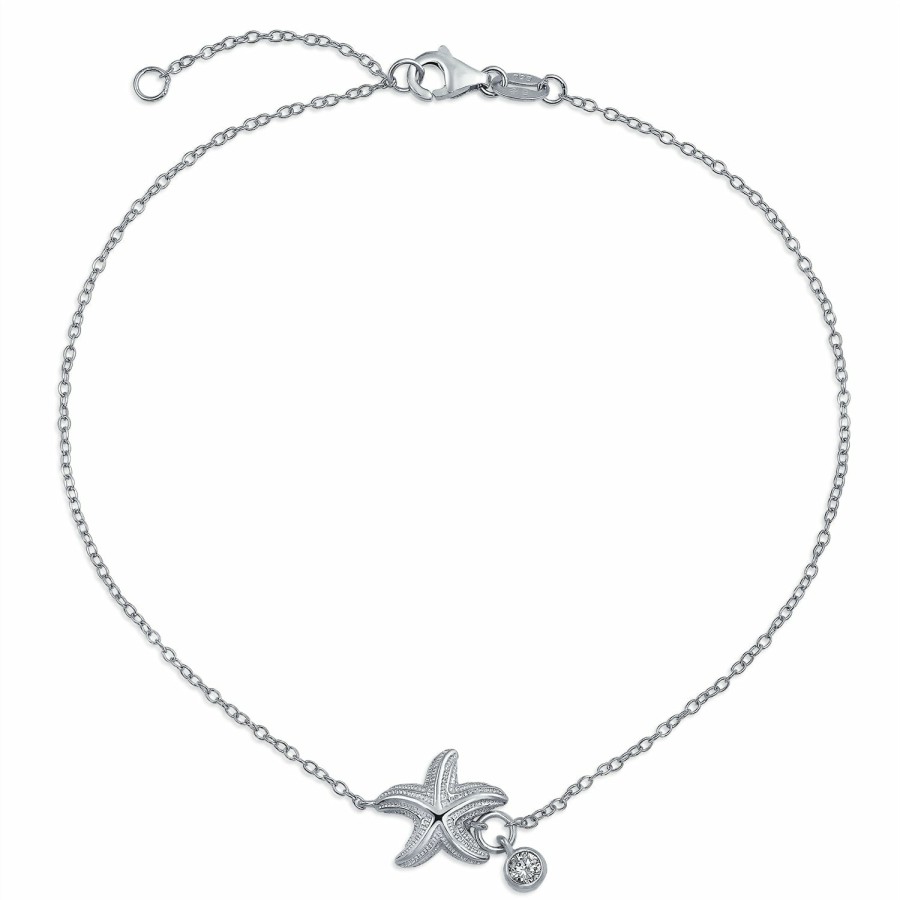 Shop Women Bling Jewelry Ankle Bracelets | Nautical Starfish Cz Anklet .925 Sterling Silver 9 To 10 Inch Extender