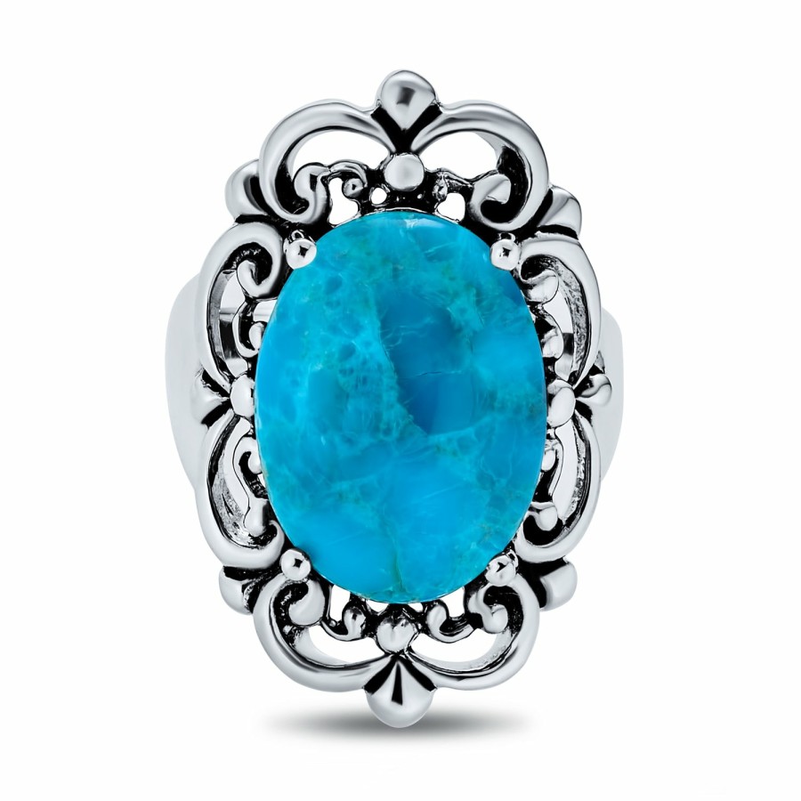 Shop Women Bling Jewelry Engravable Rings | Vintage Oval Gemstone Turquoise Western Statement Ring Sterling Silver