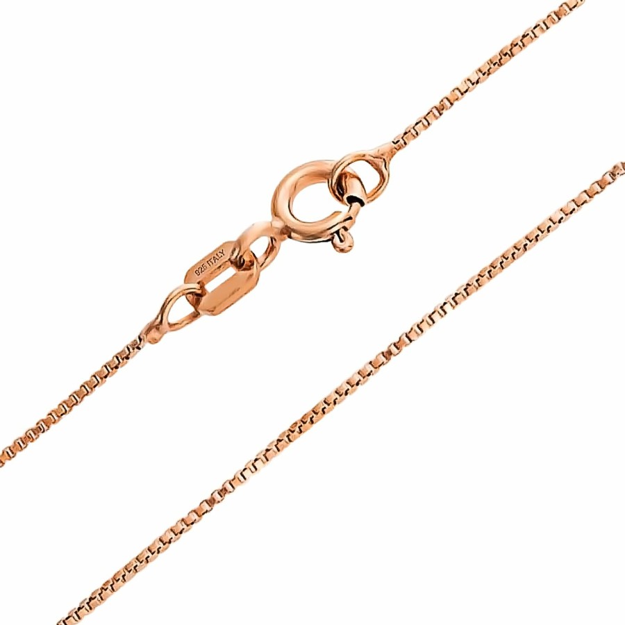 Shop Women Bling Jewelry Chains Necklaces | Thin Fine Box Chain .80Mm Necklace Rose Gold Plated Sterling Silver