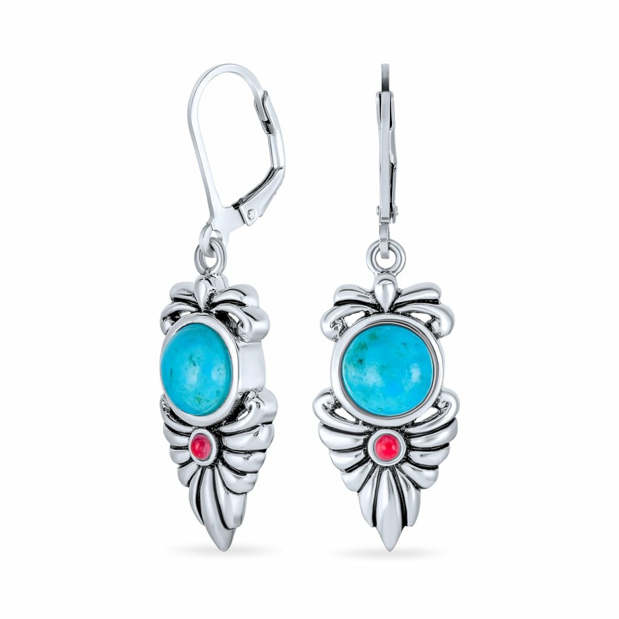 Shop Women Bling Jewelry Dangle Drop Earrings | Western Jewelry Multicolor Gemstones Dangle Earrings .925 Silver