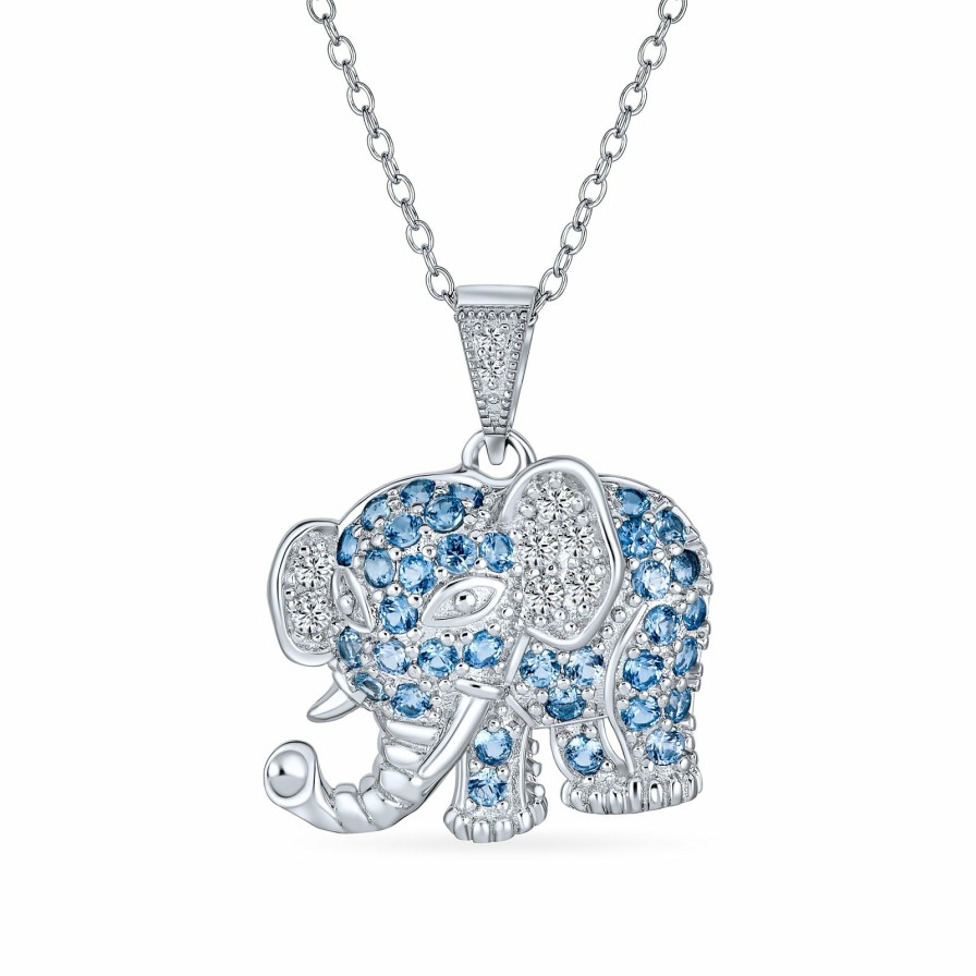 Shop Women Bling Jewelry Pendant Necklaces | Aqua Blue Grey Pave Cz Good Luck Elephant Pendant Necklace .925 Silver