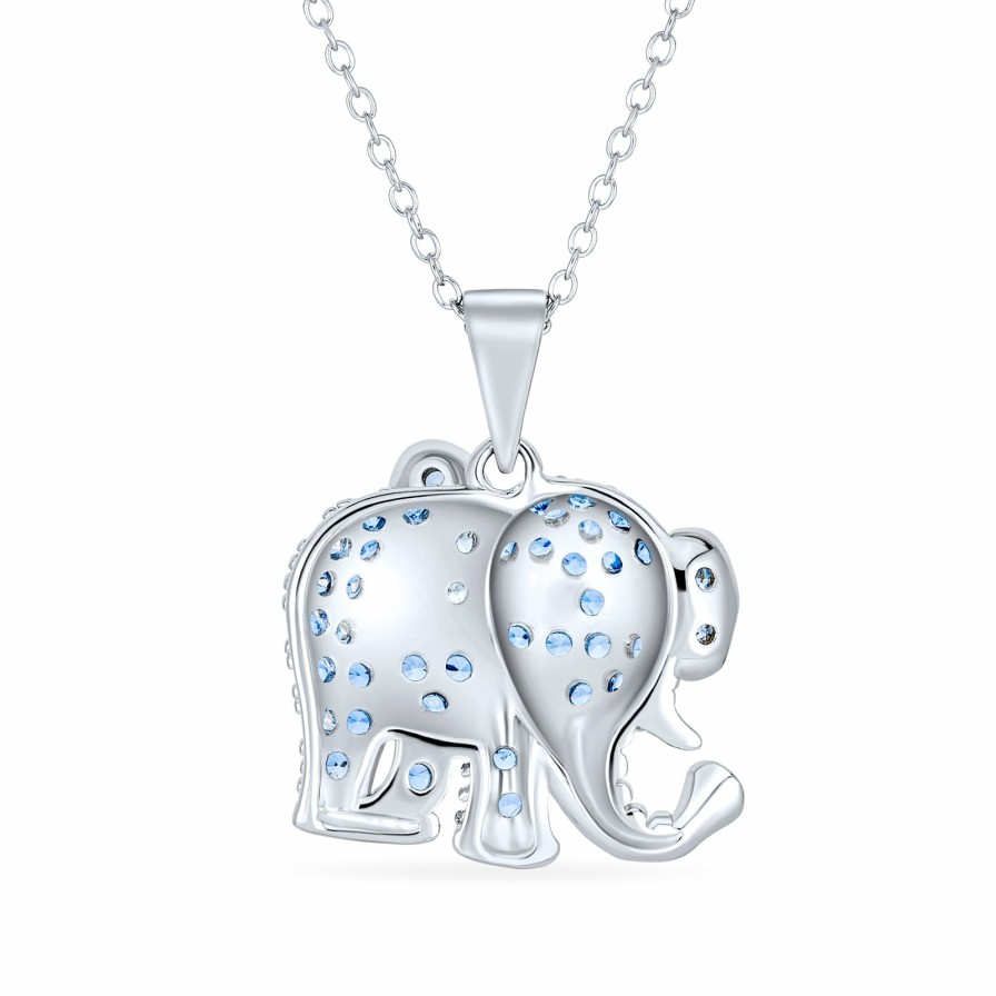 Shop Women Bling Jewelry Pendant Necklaces | Aqua Blue Grey Pave Cz Good Luck Elephant Pendant Necklace .925 Silver