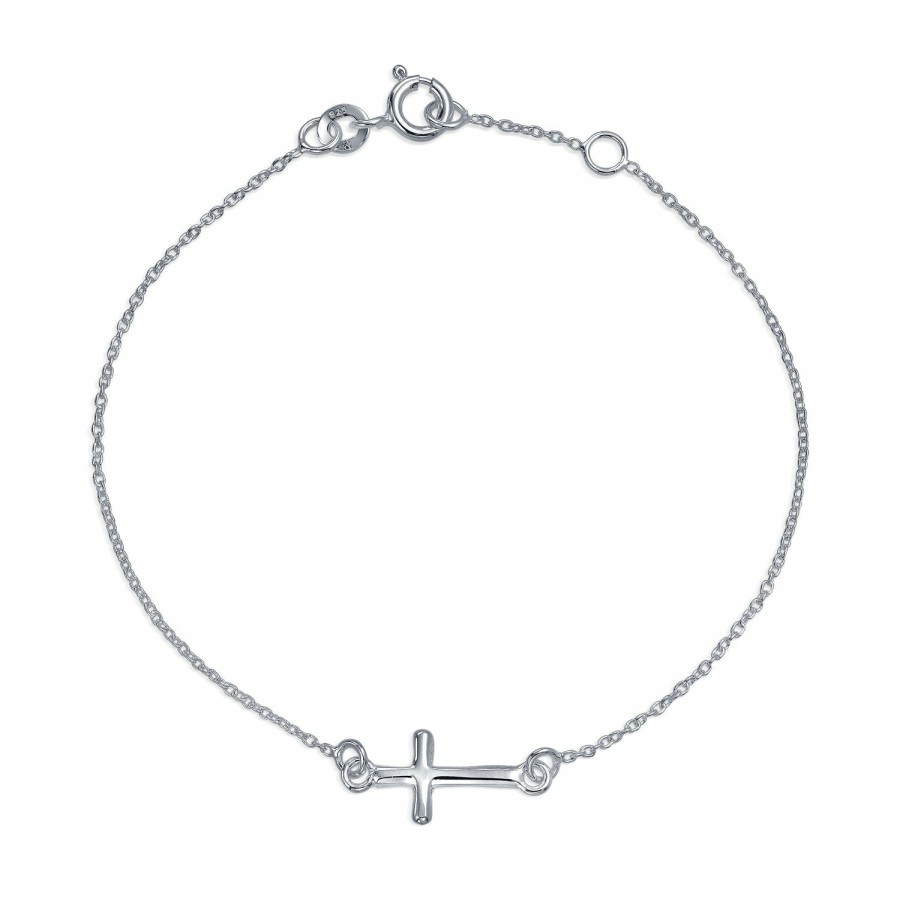 Shop Women Bling Jewelry | Religious Horizonal Sideways Cross Bracelet Communion Sterling Silver