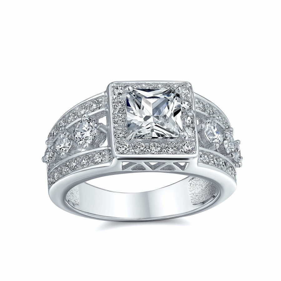 Shop Women Bling Jewelry Engravable Rings | Art Deco 2-4 Ct Cushion Cut Cz Solitaire Engagement Ring .925