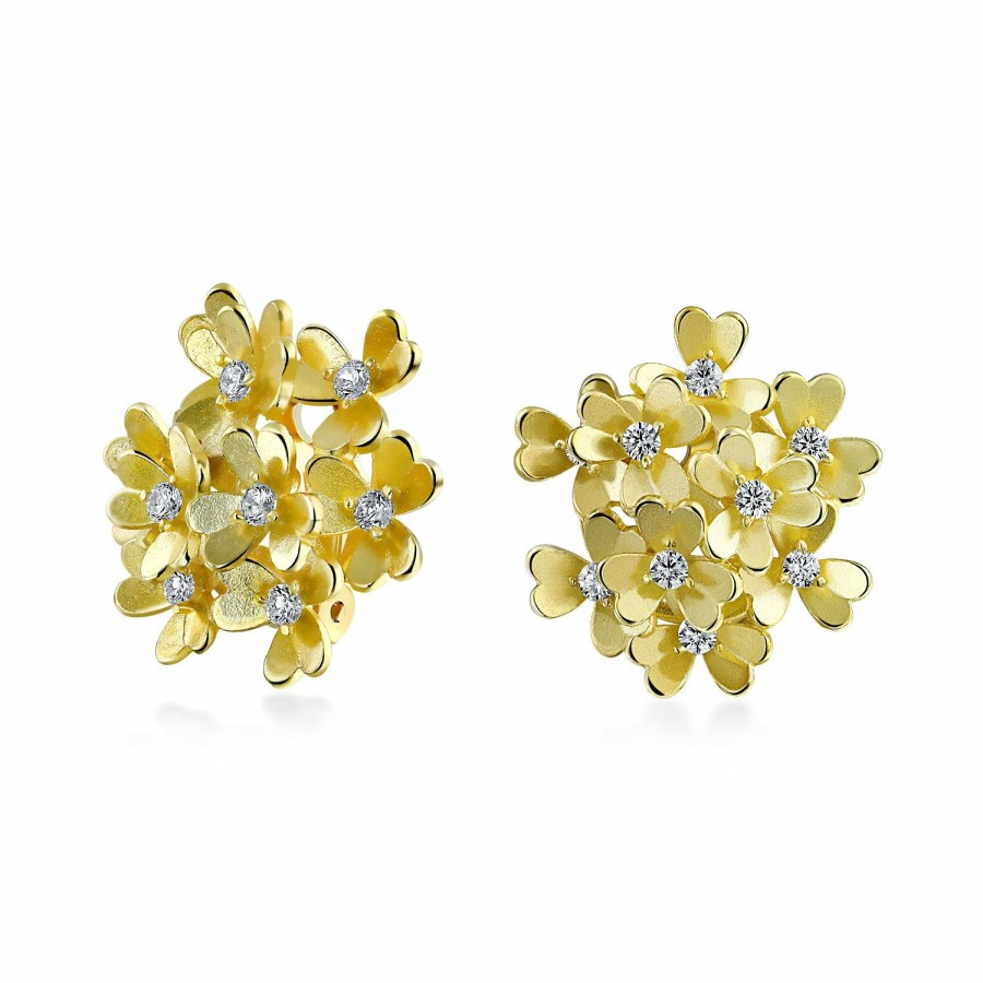 Shop Women Bling Jewelry Clip On Earrings | Cz Accent Bouquet Flower Clip On Earrings Silver Gold Silver Plated Set