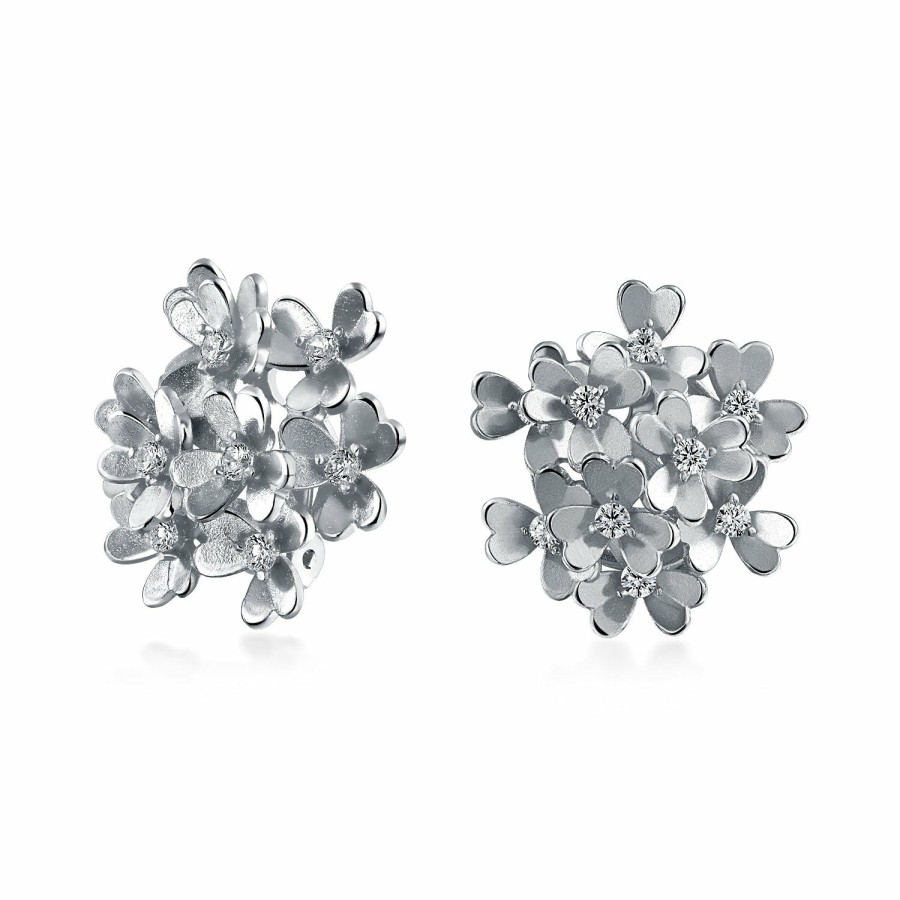 Shop Women Bling Jewelry Clip On Earrings | Cz Accent Bouquet Flower Clip On Earrings Silver Gold Silver Plated Set