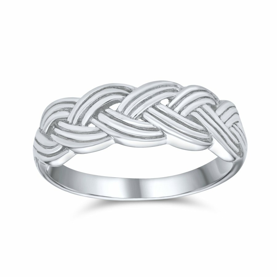 Shop Women Bling Jewelry Engravable Rings | Stackable Wheat Weave Half Rope Braid Cable Band Ring Sterling Silver