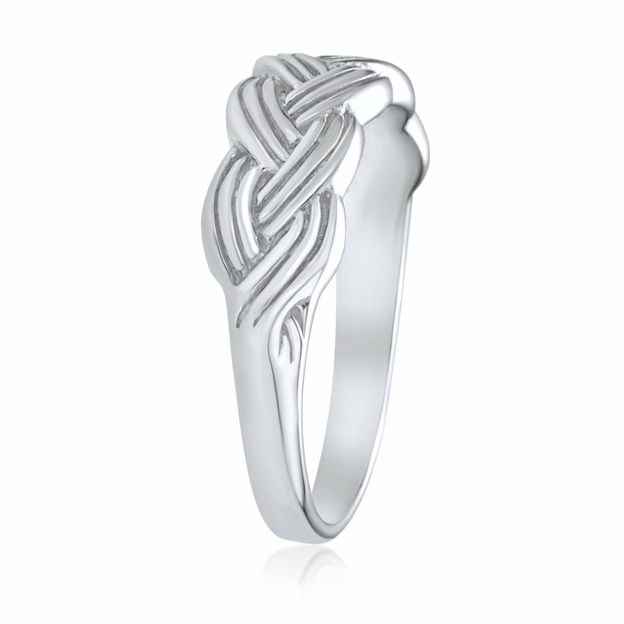 Shop Women Bling Jewelry Engravable Rings | Stackable Wheat Weave Half Rope Braid Cable Band Ring Sterling Silver