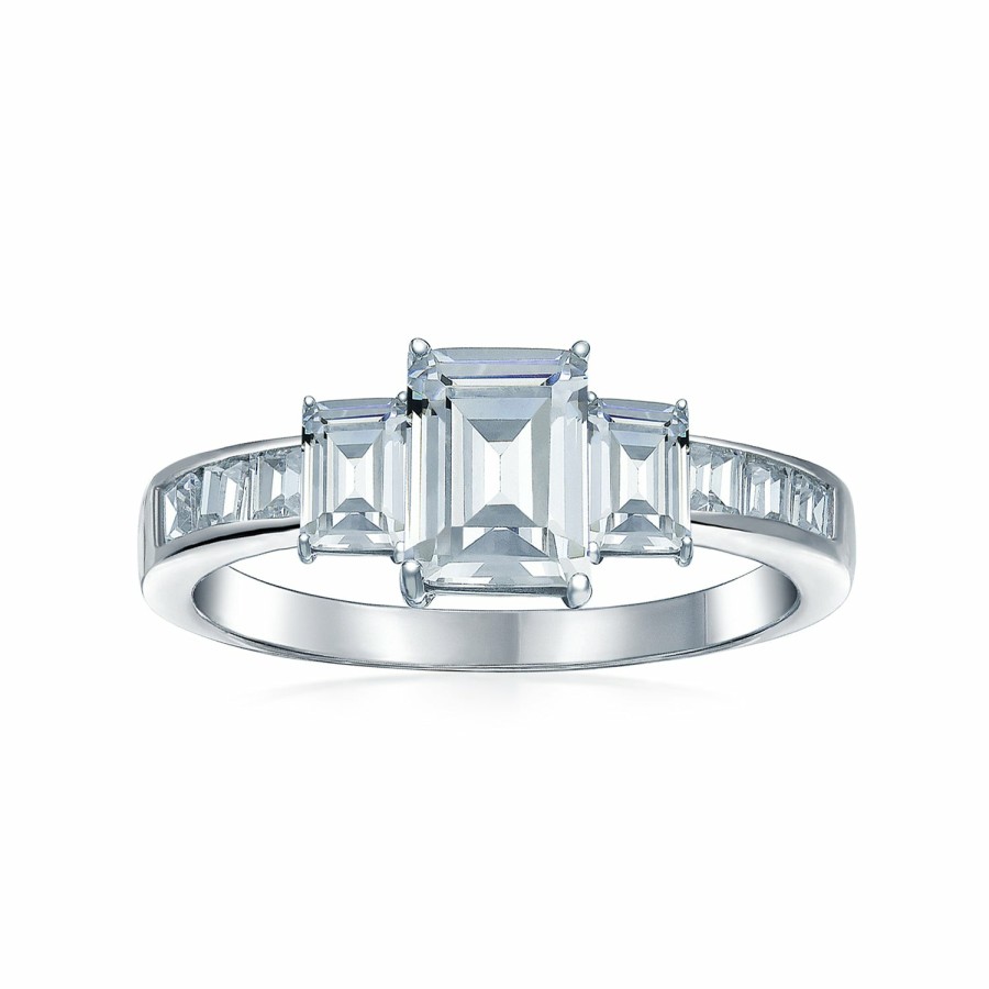 Shop Women Bling Jewelry Engravable Rings | 4Ct Cz Asscher Cut Engagement Ring Baguettes Band .925 Sterling