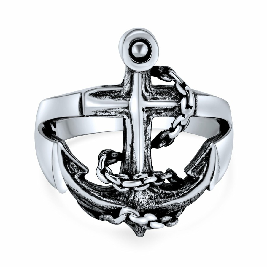 Shop Men Bling Jewelry Mens Rings | Mens Sailor Boat Lover Sea Ocean Rope .925Sterling Anchor Ring Silver