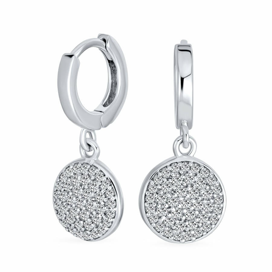 Shop Women Bling Jewelry | Cz Circle Patriotic Charm Star Huggie Dangle Earrings Sterling