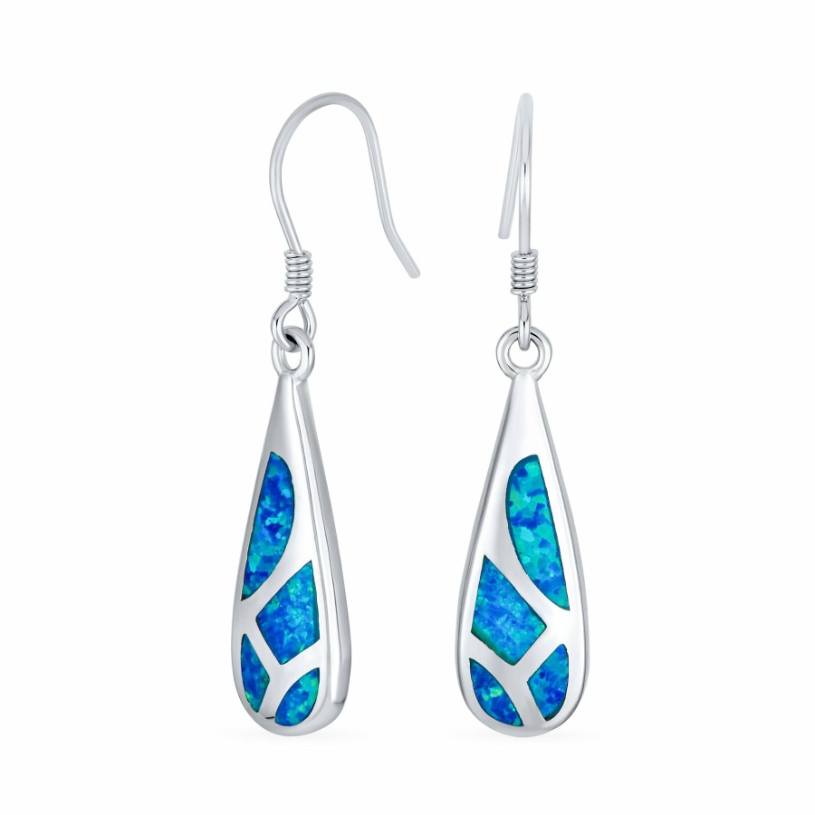 Shop Women Bling Jewelry Dangle Drop Earrings | Modern Blue Opal Inlay Teardrop Dangle Earrings .925Sterling Silver