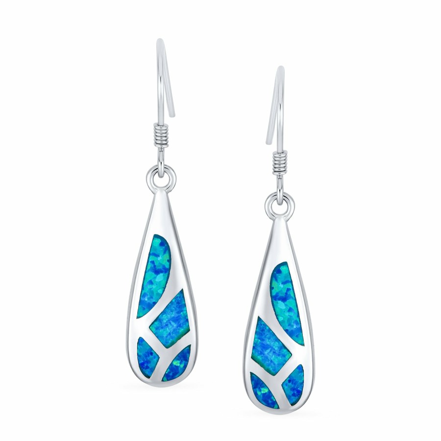 Shop Women Bling Jewelry Dangle Drop Earrings | Modern Blue Opal Inlay Teardrop Dangle Earrings .925Sterling Silver