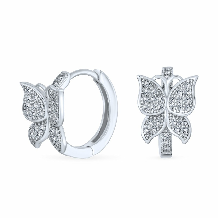 Shop Women Bling Jewelry Hoops Huggies Earrings | Pave Cz Garden Butterfly Huggie Hoop Stud Earrings 925 Sterling