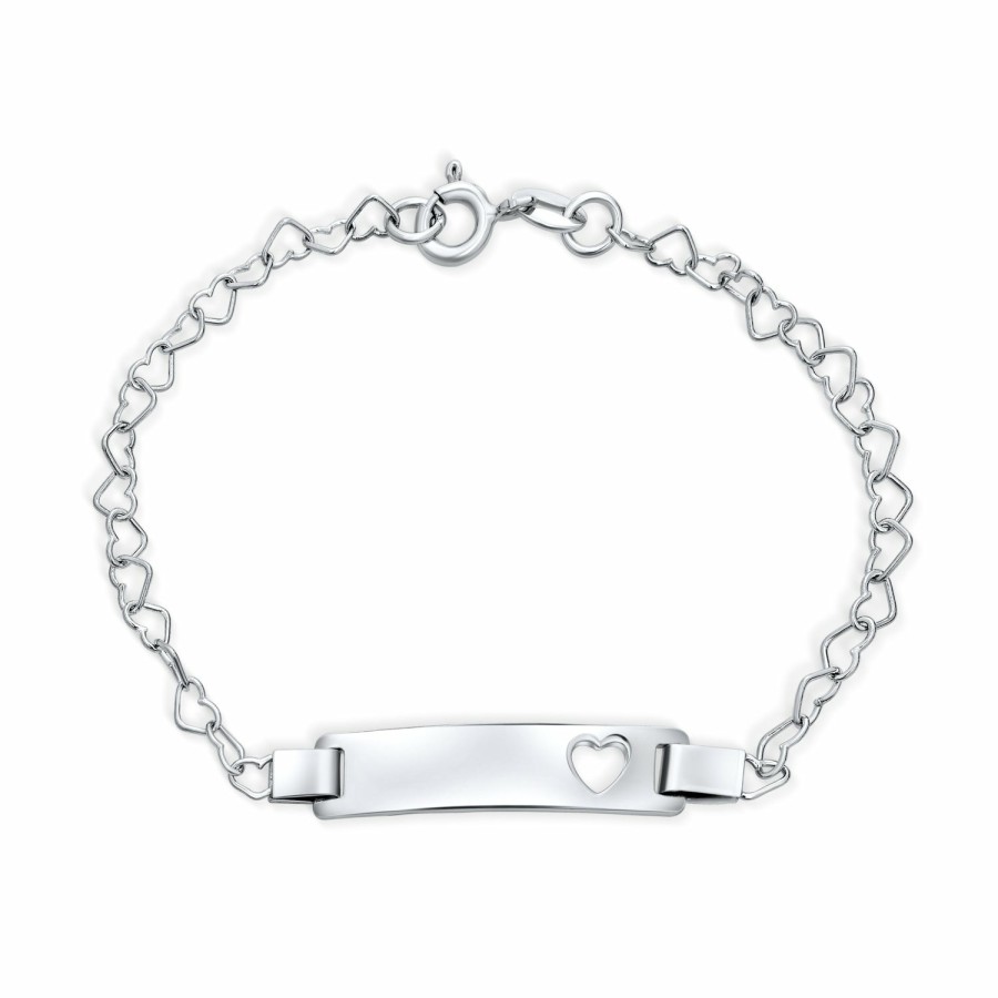 Shop Women Bling Jewelry | Open Heart Id Bracelet Name Plated Bar Sterling Small Wrists 6" Silver