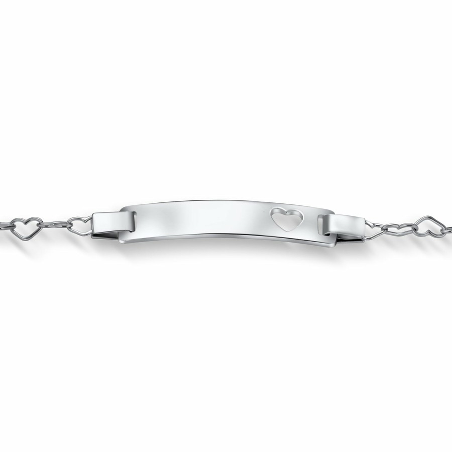 Shop Women Bling Jewelry | Open Heart Id Bracelet Name Plated Bar Sterling Small Wrists 6" Silver