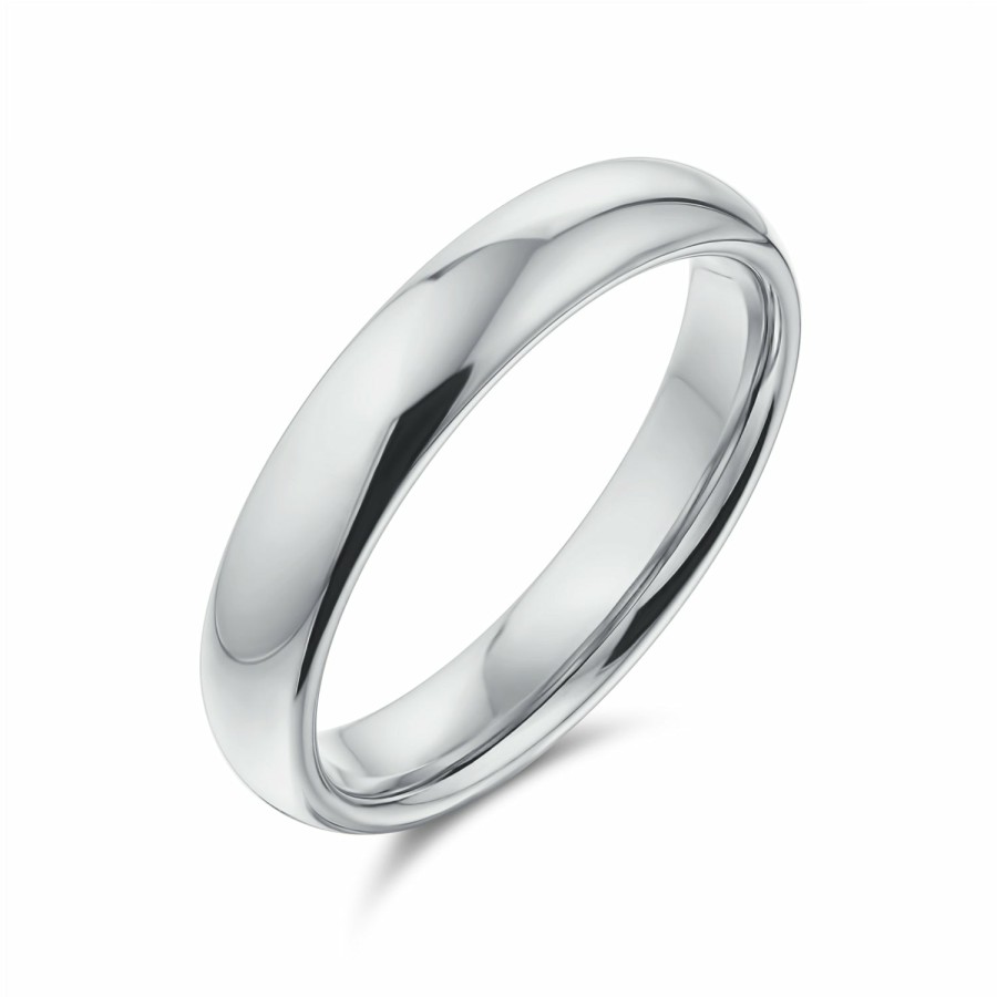 Shop Women Bling Jewelry Wedding Bands | Plain Simple .925 Sterling Dome Couples Wedding Band Ring 4Mm Silver