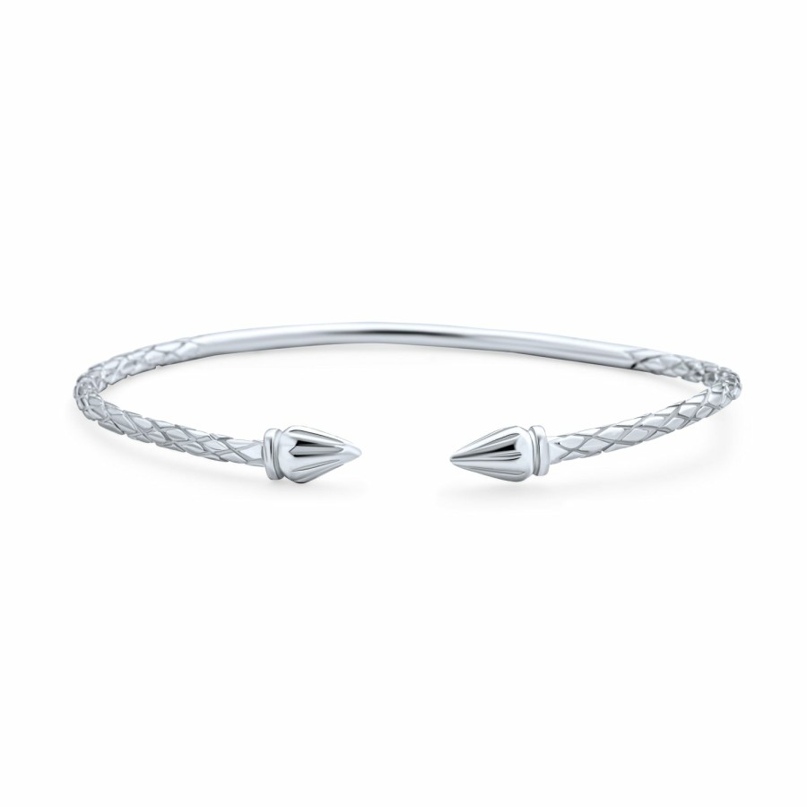 Shop Women Bling Jewelry Cuff Bangle Bracelets | Western Arrow Heart Tip West Indian Style Cable Bangle Bracelet Silver