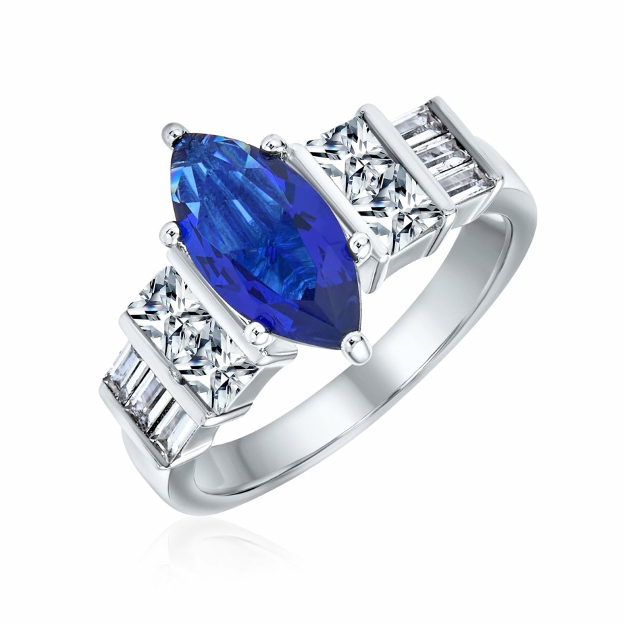 Shop Women Bling Jewelry Engagement Rings | Art Deco 3Ct Cz Blue Marquise Solitaire Engagement Ring .925 Silver