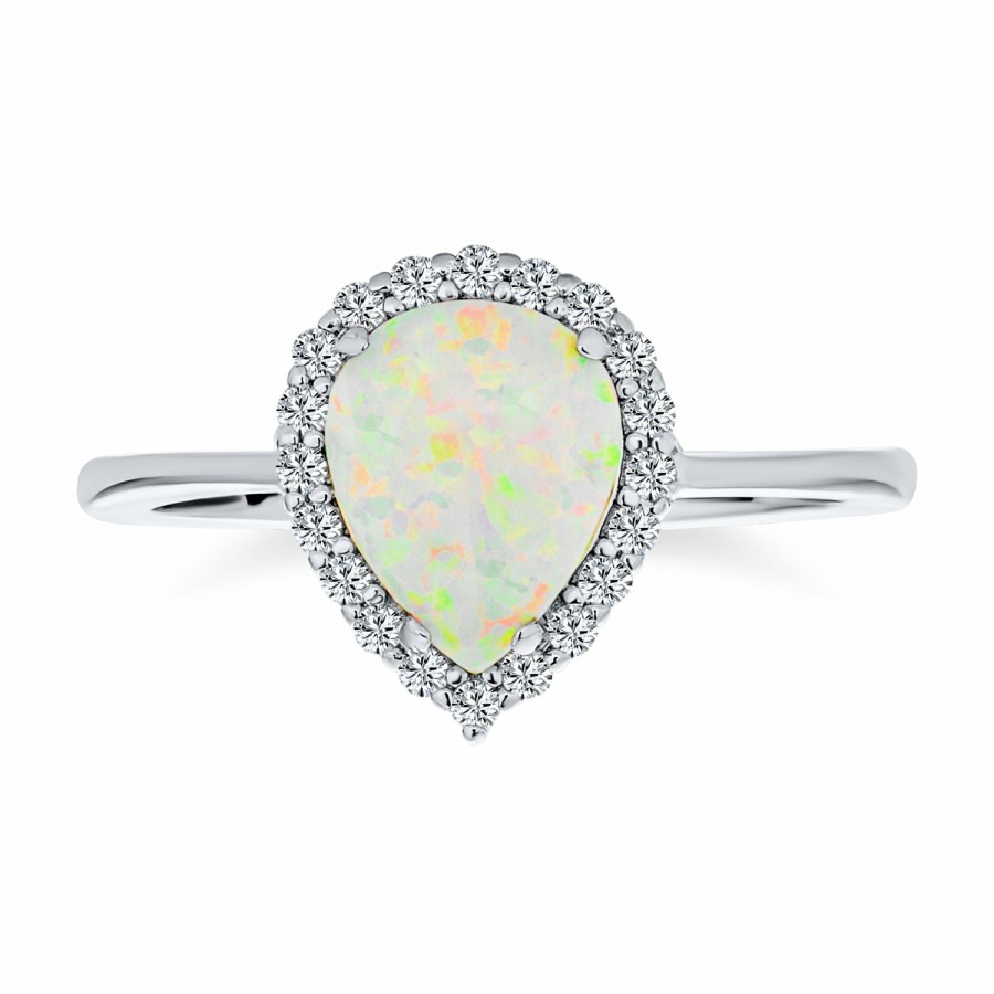 Shop Women Bling Jewelry Unique Rings | Vintage Style Dainty Halo Cz Teardrop Opal Engagement Ring .925 Sterling Silver