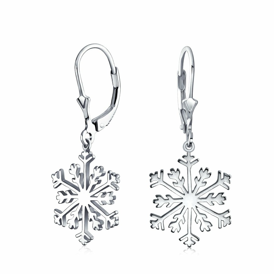 Shop Women Bling Jewelry Charm Bracelets | Classic Christmas Snowflake Dangle Pendant Earrings Sterling Leverback