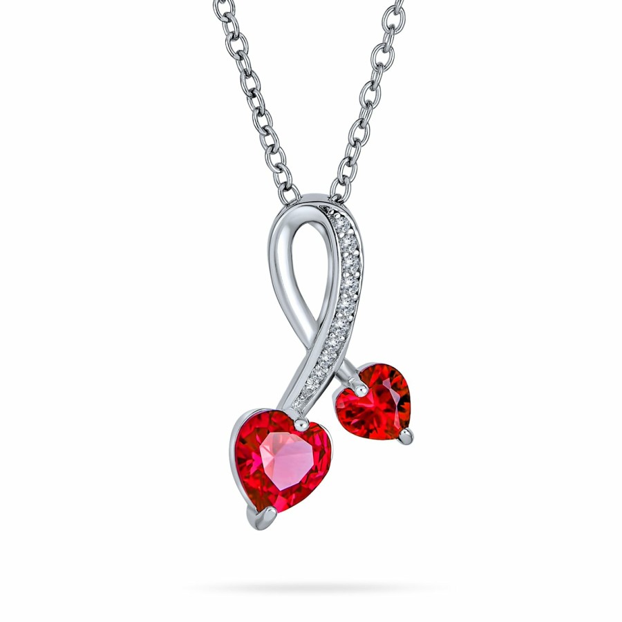 Shop Women Bling Jewelry Hoops Huggies Earrings | Ruby Red Aaa Cz Twisting Infinty Hearts Love Knot Pendant .925 Silver