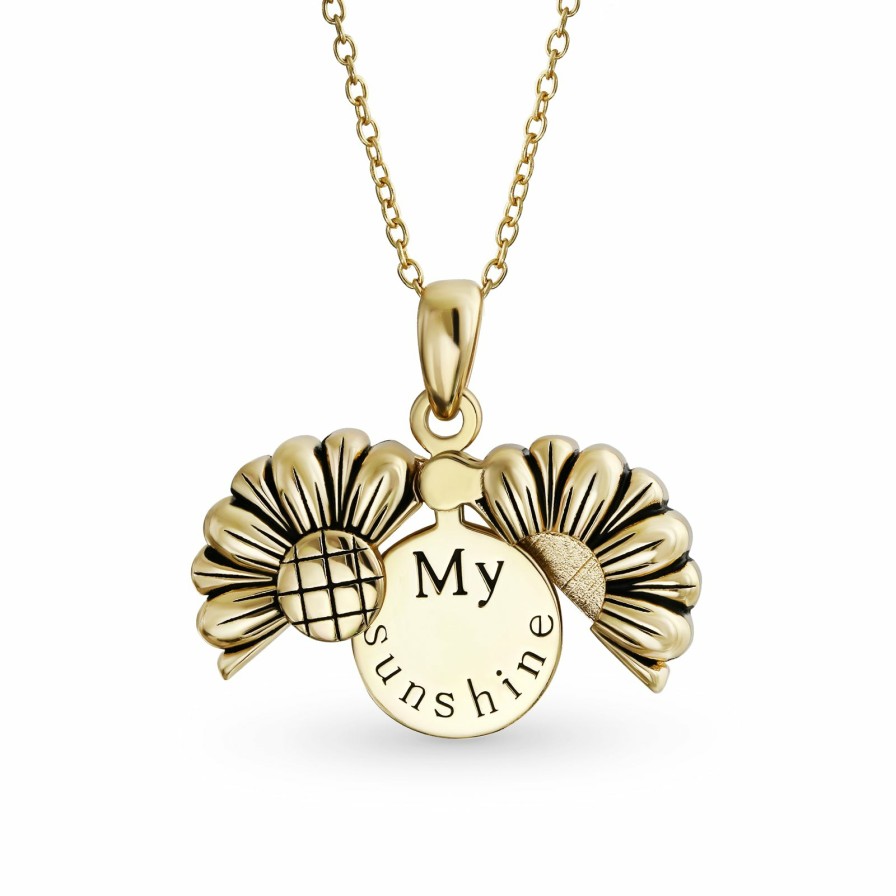 Shop Women Bling Jewelry Lockets | My Sunshine Words Sunflower Locket Pendant Necklace Sterling Silver