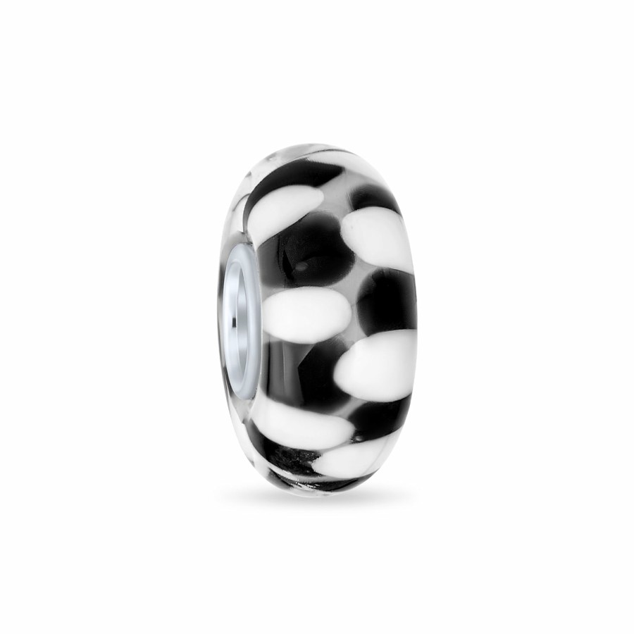 Shop Women Bling Jewelry Glass Crystal Beads | Black Checkerboard Murano Glass Bead Charm Spacer .925Sterling Silver