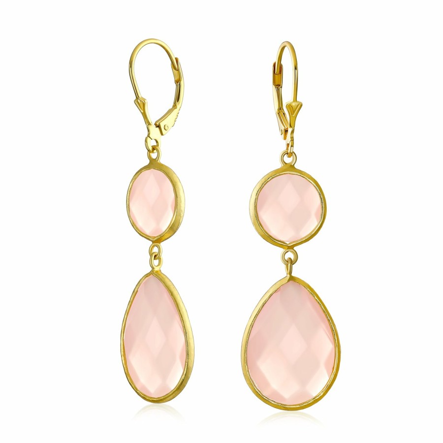 Shop Women Bling Jewelry Dangle Drop Earrings | Elegant Sea Glass Chalcedony Earrings Necklace Gold Plated Silver