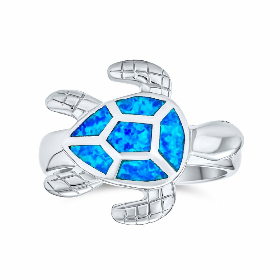 Shop Women Bling Jewelry Engravable Rings | Created Opal Inlay Family Sea Turtle Ring .925 Sterling