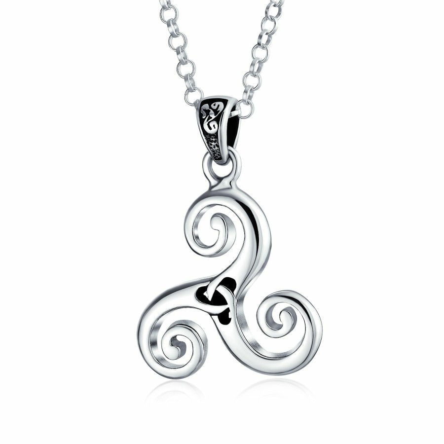 Shop Women Bling Jewelry Pendant Necklaces | Celtic Triskele Triquetra Spiral Knot Medallion Pendant Necklace Sterling