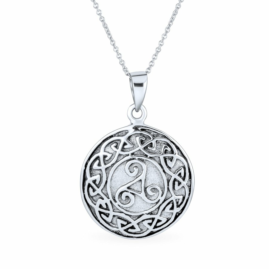 Shop Women Bling Jewelry Pendant Necklaces | Celtic Triskele Triquetra Spiral Knot Medallion Pendant Necklace Sterling