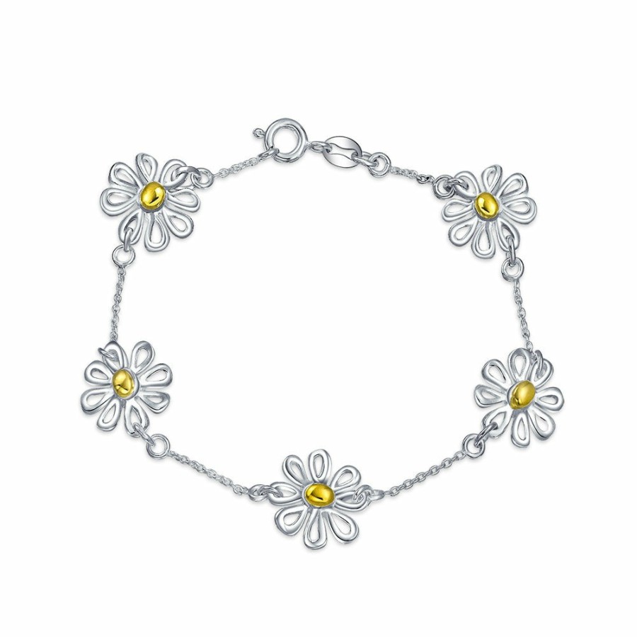 Shop Women Bling Jewelry | 2-Tone Sunflower Daisy Jewelry Flower Earrings Bracelet Pendant Silver